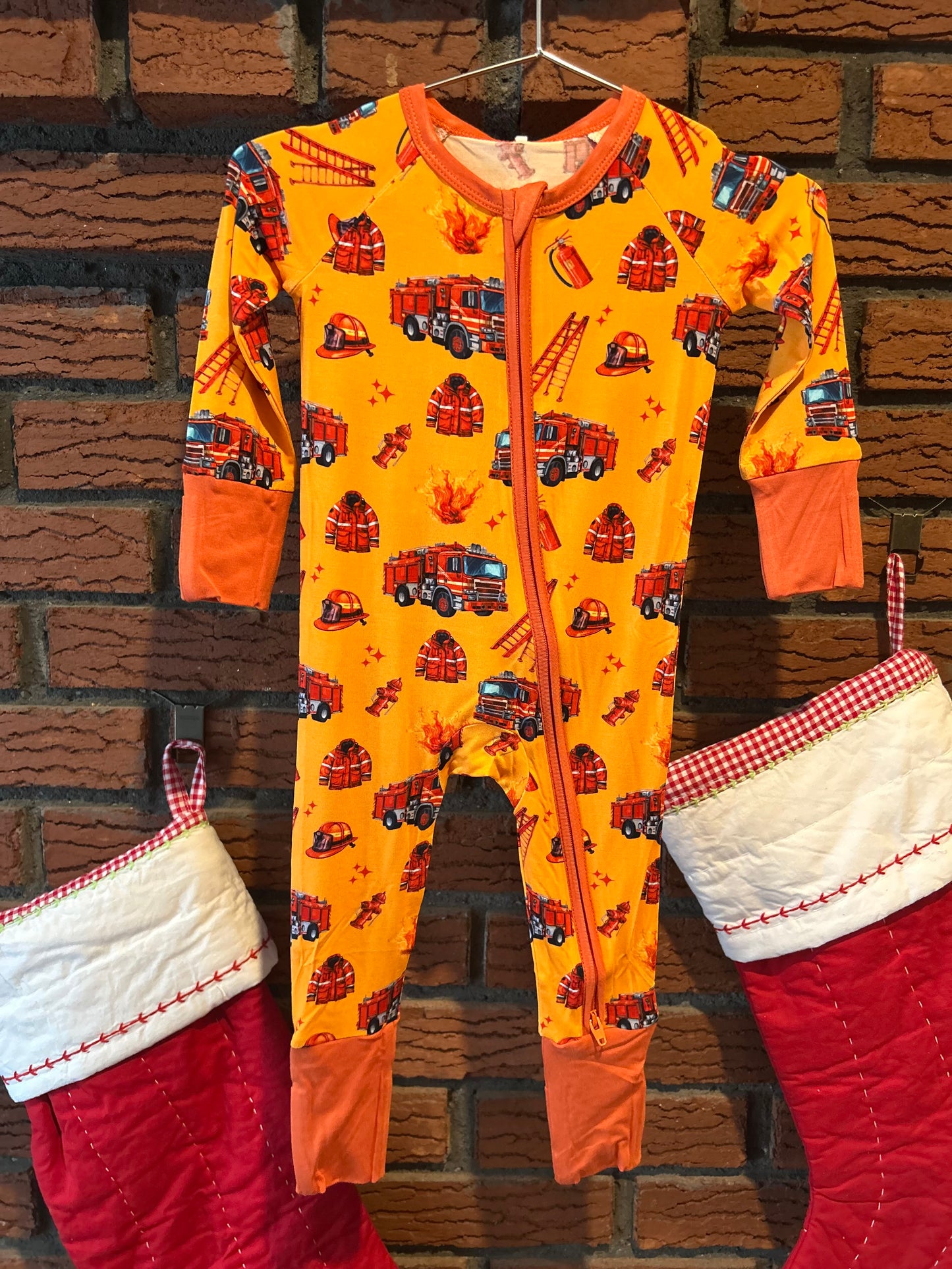 Orange Firefighter convertible footie