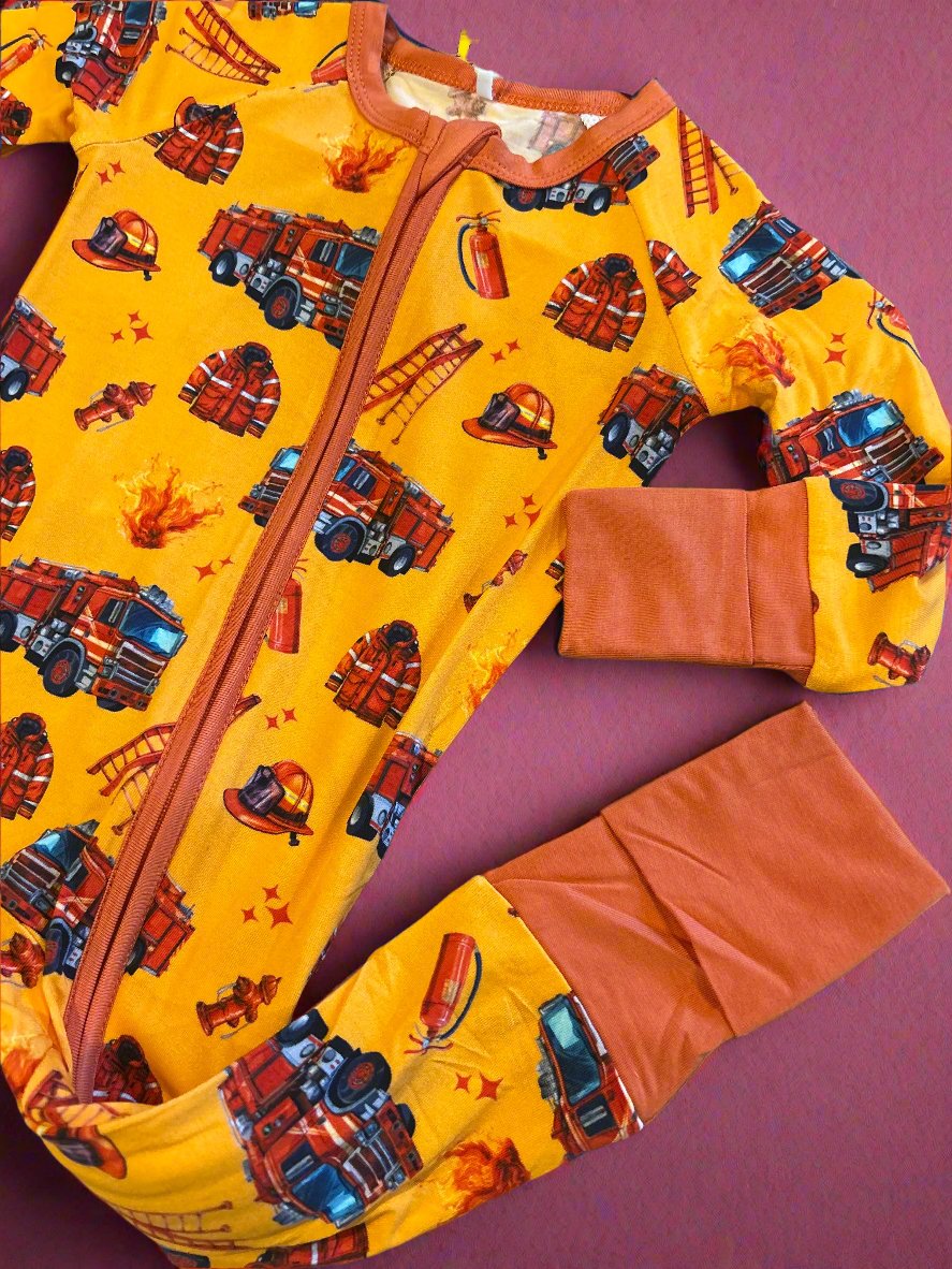 Orange Firefighter convertible footie
