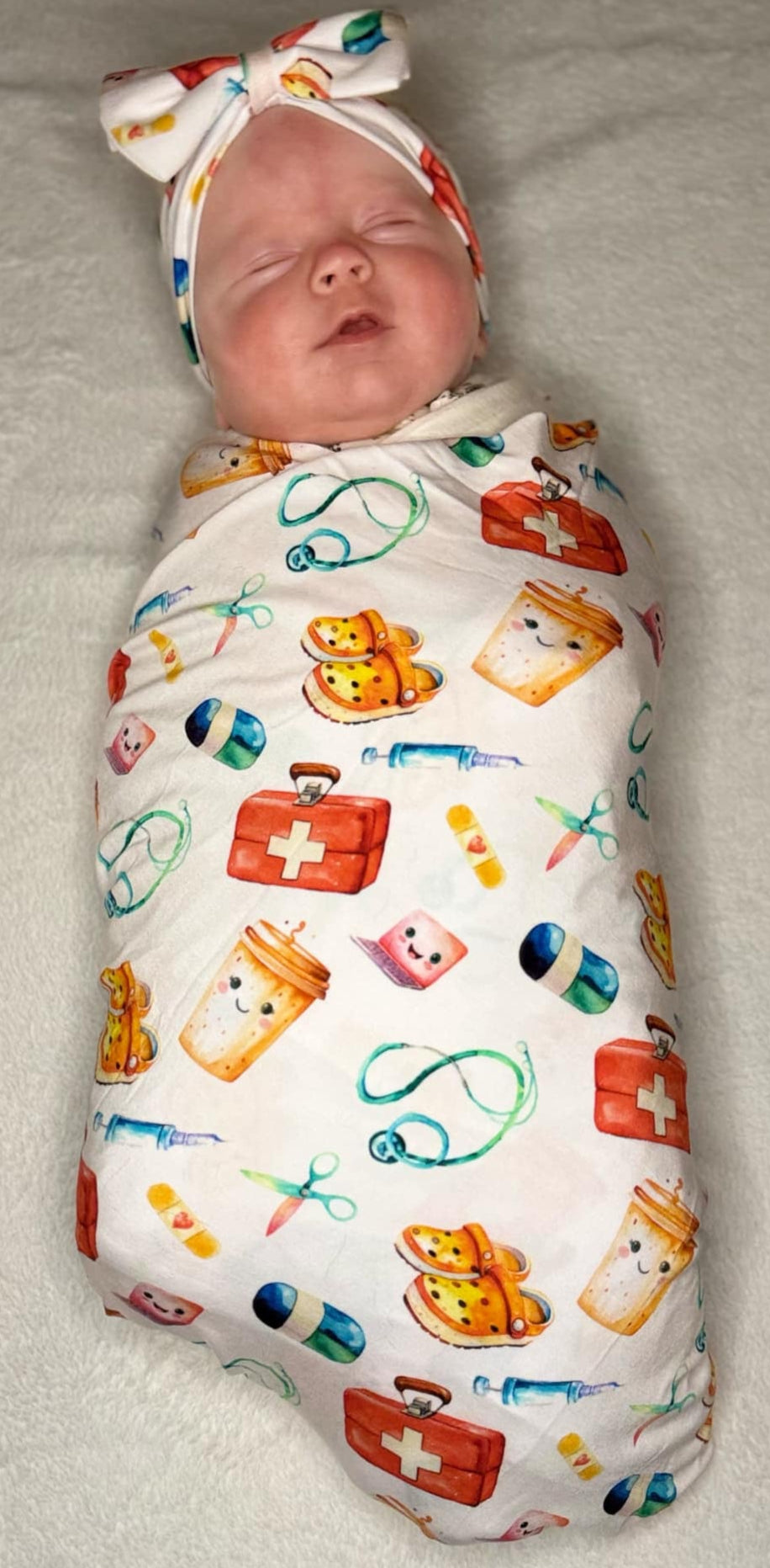 Healthcare Hero Swaddle blanket and BOW set!