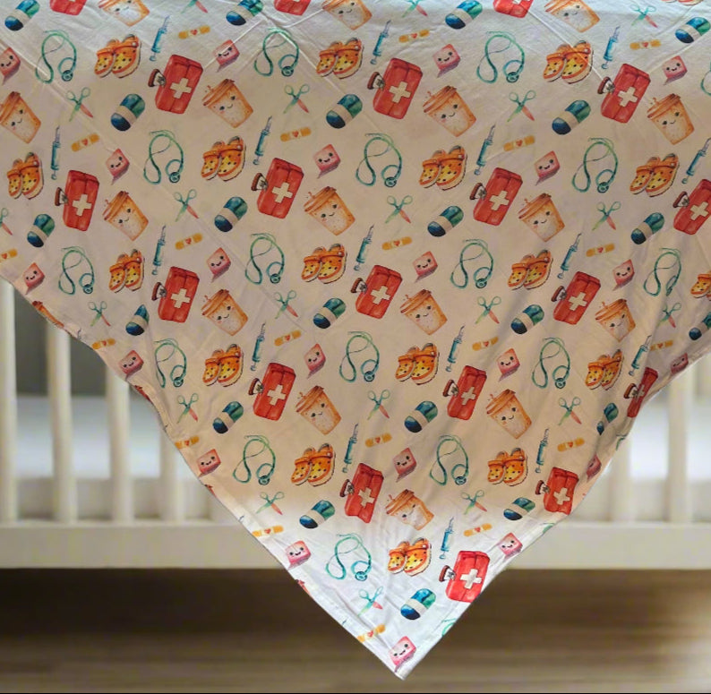 Healthcare Hero swaddle blanket and beanie HAT set