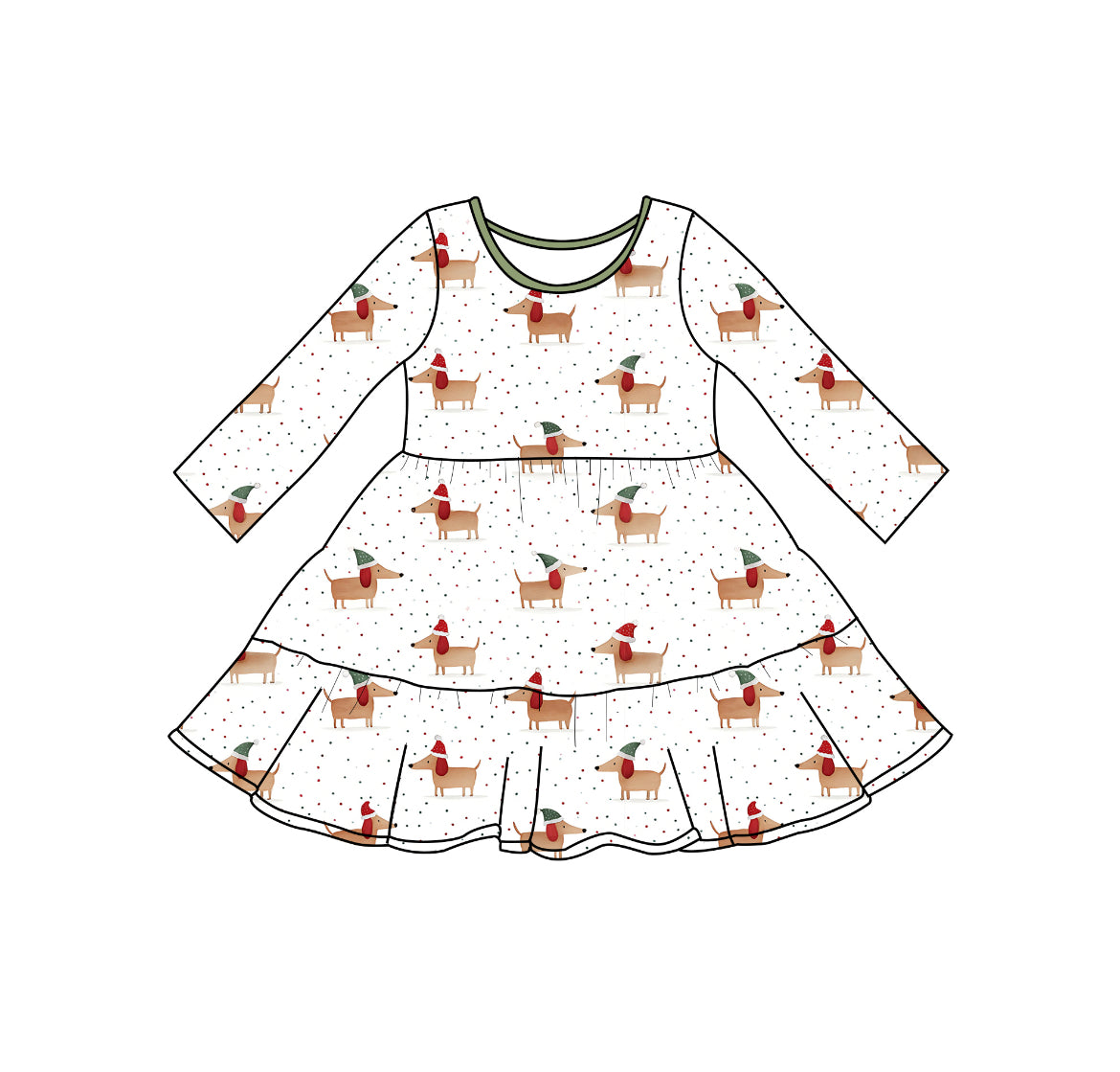 Dachshund's Christmas Tiered Twirl Dress