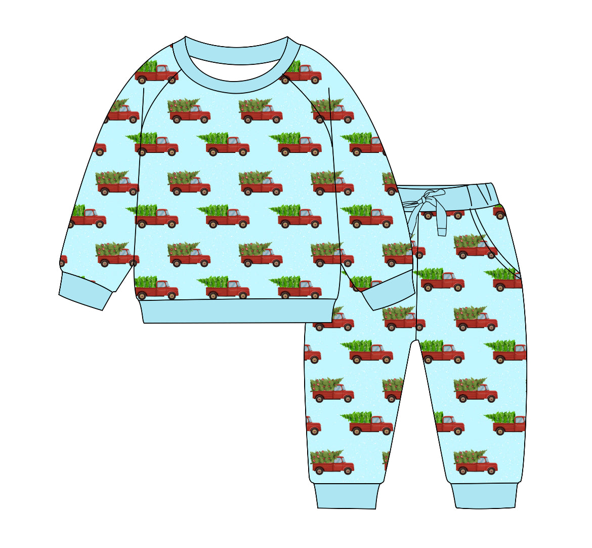 Red Christmas Trucks Jogger Set (Kids)