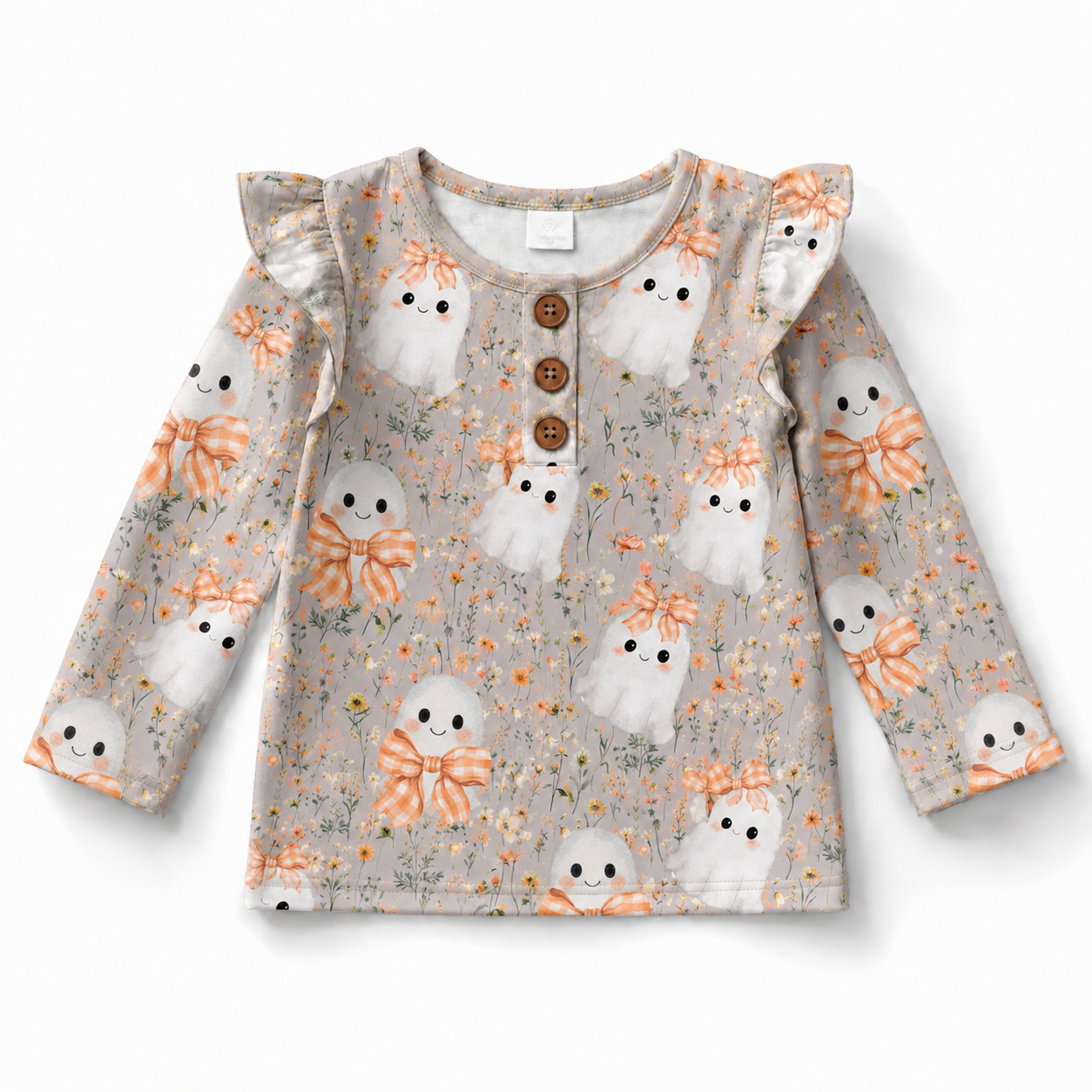 Wildflower Ghost ruffle long sleeve button tee