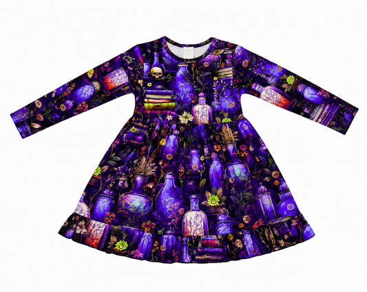 Purple Potions ruffle sleeve dress
