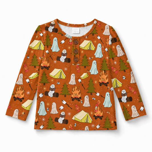 Ghosts Gone Camping long sleeve button tee