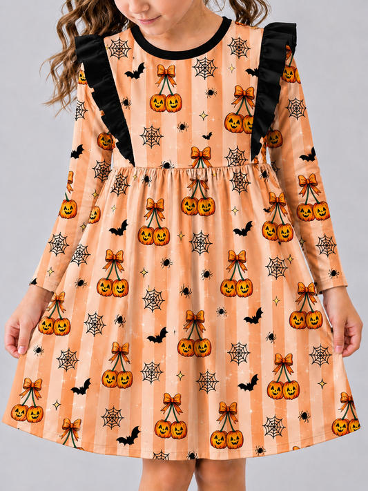 Pumpkin cherry ruffle lined dress