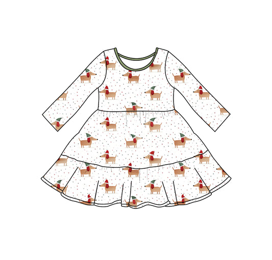 Dachshund's Christmas Tiered Twirl Dress