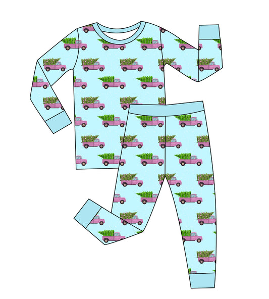 Pink Christmas Trucks PJ set
