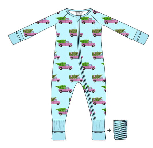 Pink Christmas Trucks Convertible Footie