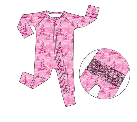 Pink Wonderland Ruffle Butt Convertible Footie